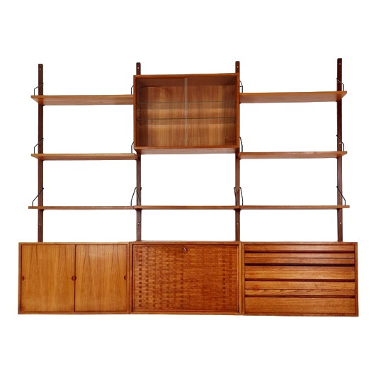 Large Mid-Century Danish Teak Wall Unit with 3 Cabinets and Showcase by Poul Cadovius for Cado, Denmark, 1960s For Sale