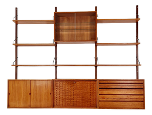 Large Mid-Century Danish Teak Wall Unit with 3 Cabinets and Showcase by Poul Cadovius for Cado, Denmark, 1960s