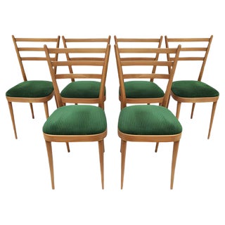 Mid-Century Dining Chairs in Natural Beech, Italy, 1960s, Set of 6 For Sale