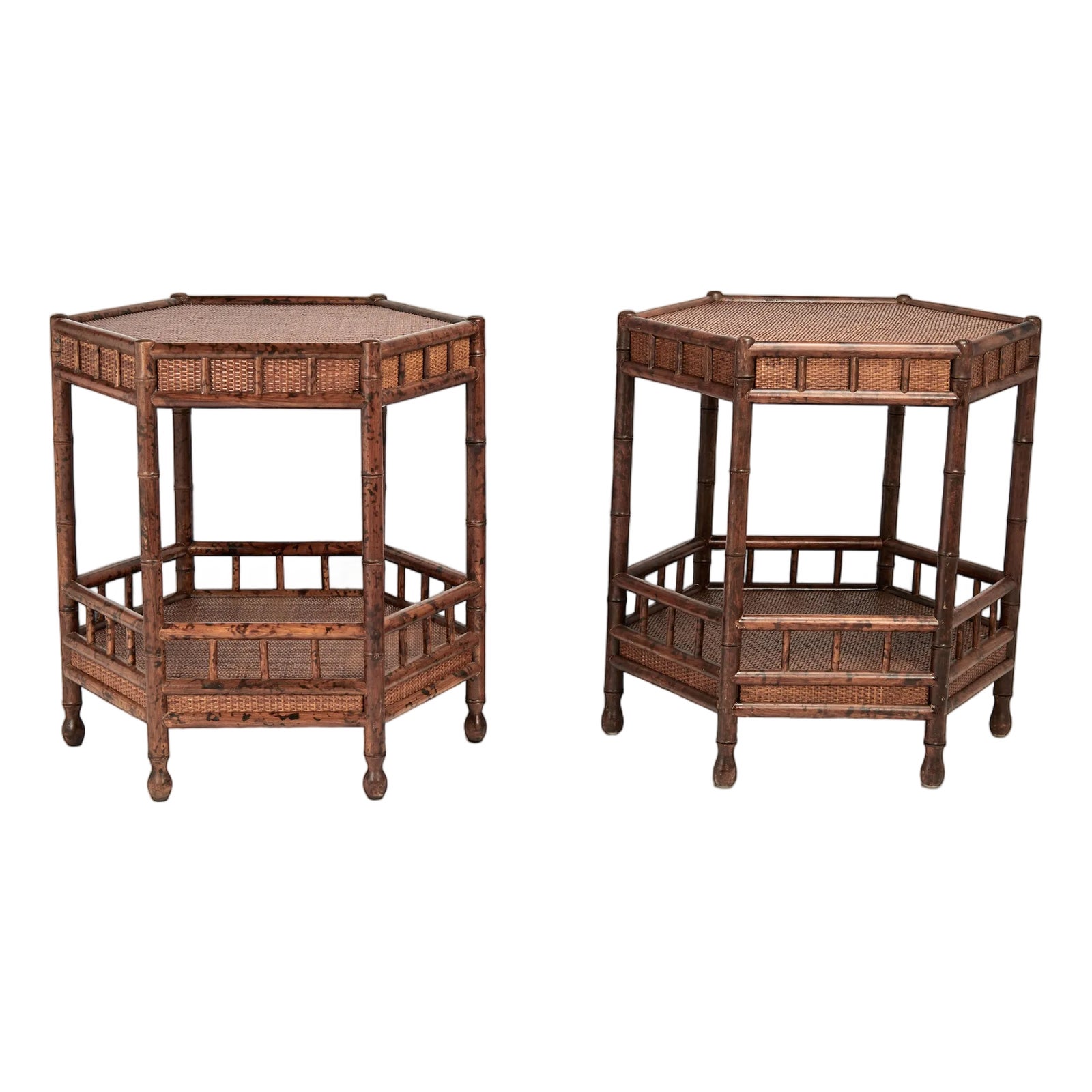 Pair of Vintage British Colonial Style Faux Bamboo and Grasscloth ...