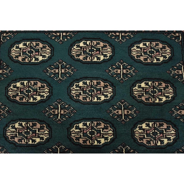 Green Bokhara Rug 3’7” X 5’11” Green Wool Tribal Hand-Knotted Oriental Carpet For Sale - Image 8 of 12