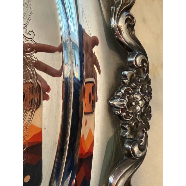 1950s Poole Lancaster Rose Silverplate Large Oval Footed Serving Platter For Sale - Image 6 of 14