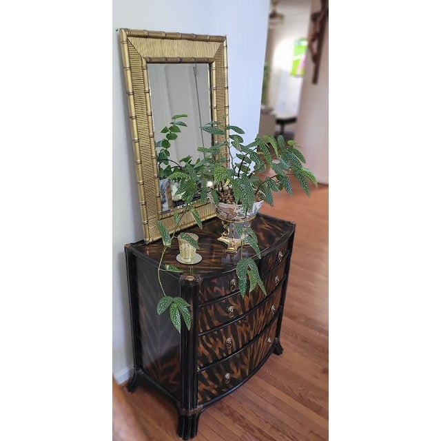 1970s Vintage Bamboo Wall Mirror, Matte Gold Finish, Hollywood Regency Style, Beveled Glass For Sale - Image 5 of 5