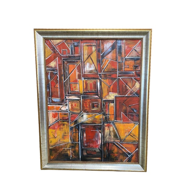 Abstract Acrylic on Canvas Abstract Signed Yjr 54.5" H "Les Fenêtres De Manhattan " Framed For Sale - Image 3 of 12