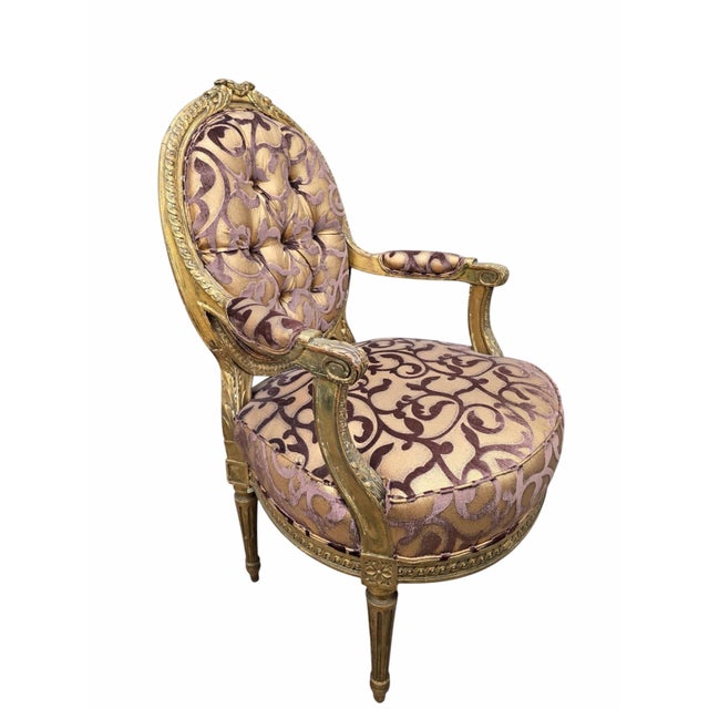 Antique French Louis XV Style Ornate Carved Giltwood Fauteuil Armchairs Newly Reupholstered - Pair For Sale - Image 12 of 12