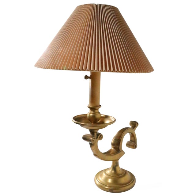 Metal Mid 20th Century Classical Revival Brass Desk Lamp With Original Pleated Shade For Sale - Image 7 of 15
