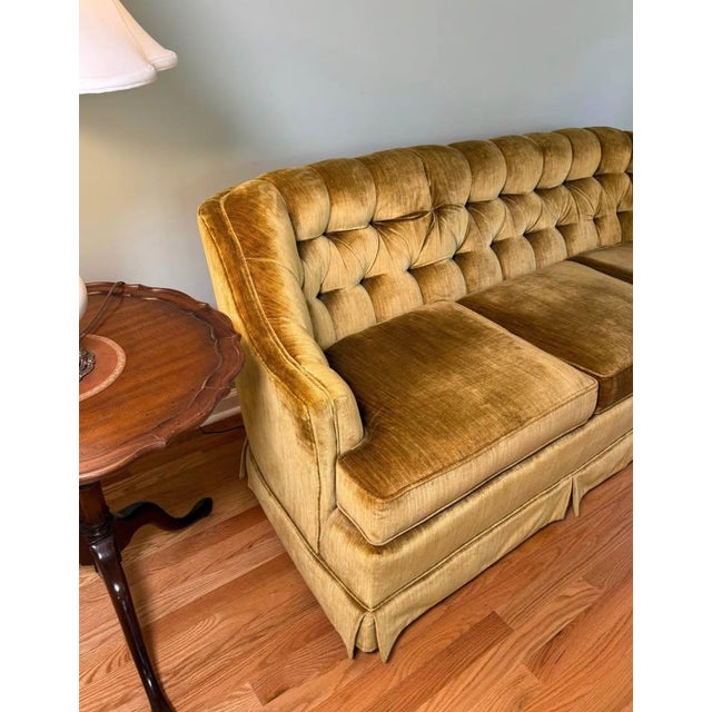 Gold Vintage Tufted Gold Velvet Sofa Couch For Sale - Image 8 of 10