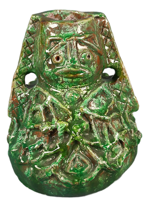 Green Brutalist Majolica Terracotta Sculpture Vase, 20th Century