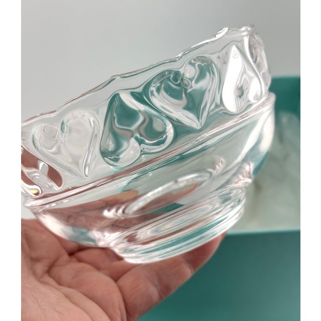 Glass Tiffany and Co Crystal Hearts Bowl With Original Box For Sale - Image 7 of 12
