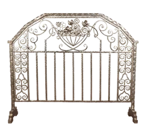 Art Deco Nickeled Hand-Hammered Iron Fire Screen, Signed