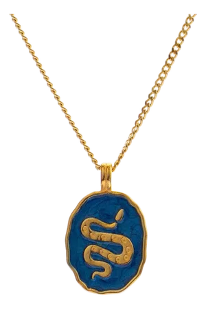 Guardian Snake Blue Enamel Gold Necklace