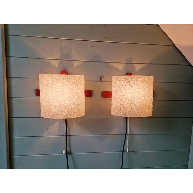 Scandinavian Wall Sconces in Teak and Granular Plastic Resin, 1960s, Set of 2 For Sale - Image 4 of 17