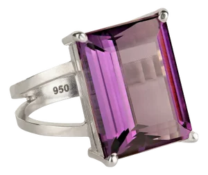 Emerald Cut 12ct Amethyst & Sterling Ring Size 7.75