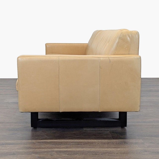 Modern Room & Board Wells 3-Seat Tan Leather Sofa With Button Tufted Back For Sale - Image 3 of 9
