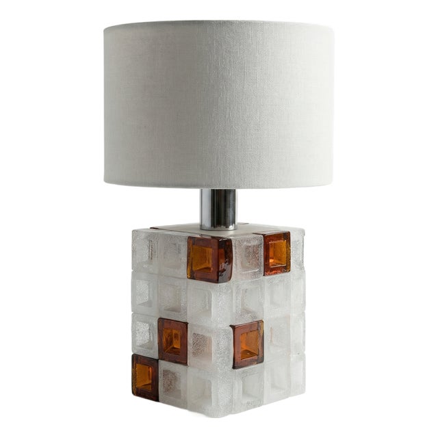 Amber and Ice Murano Glass Cube Lamp by Albano Poli for Poliarte, 1960s by Albano Poli For Sale