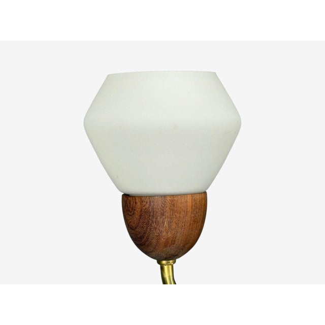 Wood 1960s Swedish Modern, Pendant Light, Teak, Opal Glass, Brass For Sale - Image 7 of 9