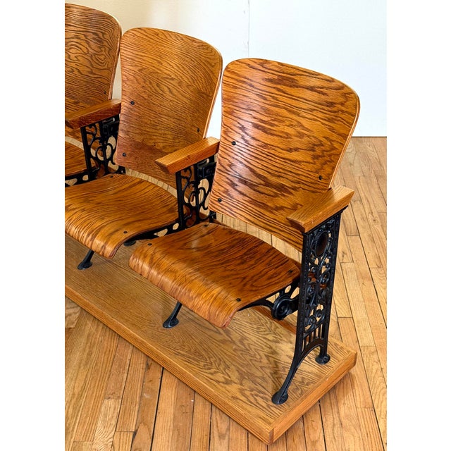 Late 19th Century Late 19th Century Restored Oak Auditorium Seat Unit For Sale - Image 5 of 16