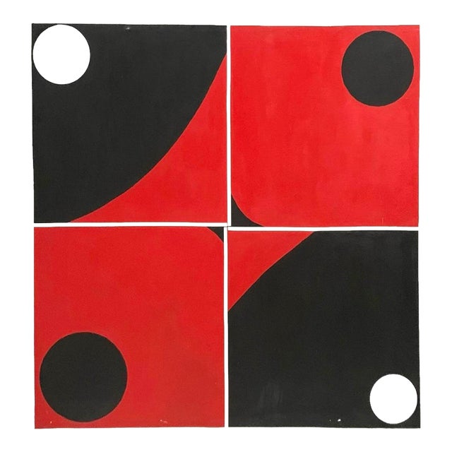 Geometric Painting on Canvas Signed Debbie Born Vintage Retro Abstract Art 1974 For Sale