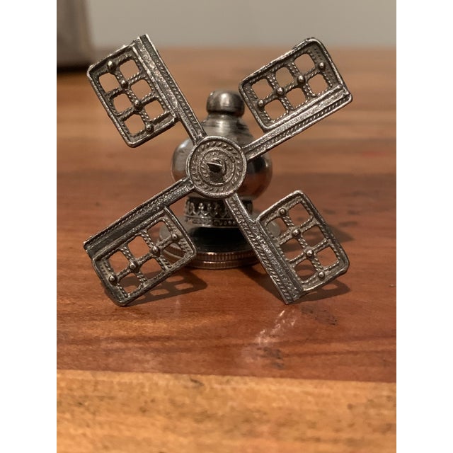 Silver Mid-Century Sterling Silver Intricate Working Windmill Tower on Feet With Spinning Blades For Sale - Image 8 of 12