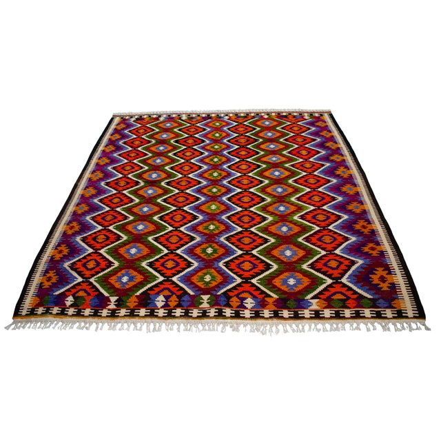 Vintage Turkish Rug Kilim Hand Woven Area Rug - 6′2″ X 6′7″ For Sale - Image 6 of 16