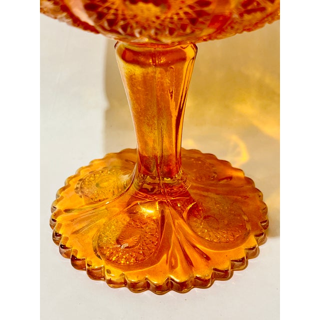 American Vintage Fenton Carnival Glass Compote in Iridescent Amber 8" Tall For Sale - Image 3 of 9