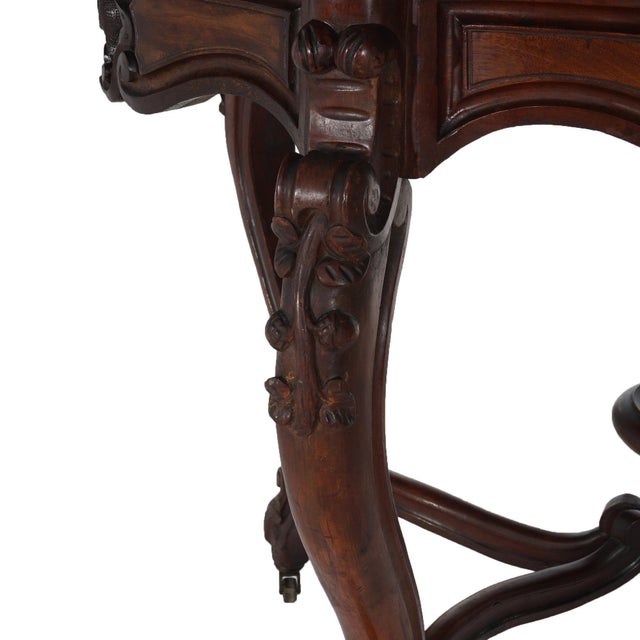 Wood Antique Victorian Rococo Carved Walnut & Marble Top Parlor Table C1800 For Sale - Image 7 of 12