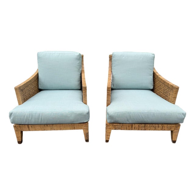 Late 20th Century Pair of McGuire St. Germain Woven Rattan Cane Lounge Chairs For Sale