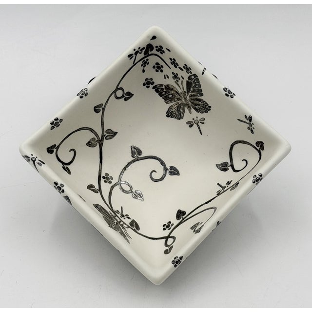 Mexican 1980s Emilia Castillo Butterfly Porcelain & Pure Silver Square Bowl, Taxco Mexico For Sale - Image 3 of 18