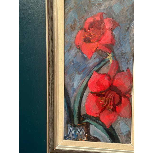 Bertil Wahlberg, Red Flowers, 1950s, Oil on Canvas, Framed For Sale - Image 9 of 18