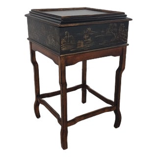 Vintage Ethan Allen Chinoiserie Style Lift Top Side Table For Sale