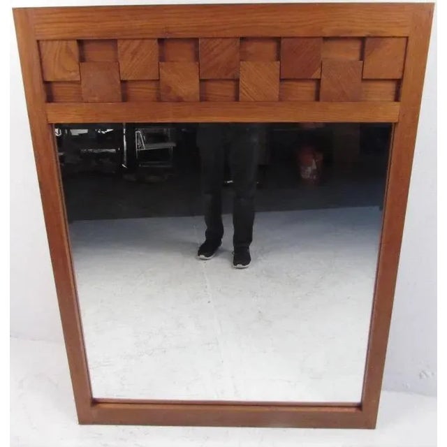 Mid-Century Modern Lane Brutalist Style Oak Frame Mirror For Sale - Image 3 of 6