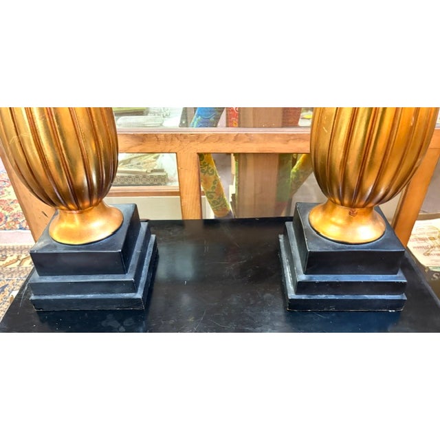 Mid Century Large Scale Gilt Ceramic Lamps For Sale - Image 4 of 6