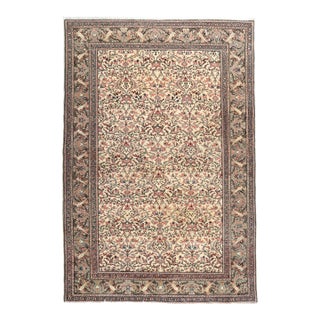 Vintage Hand-Knotted Kayseri Rug – Floral Wool on Cotton Area Carpet -7' X 5' For Sale