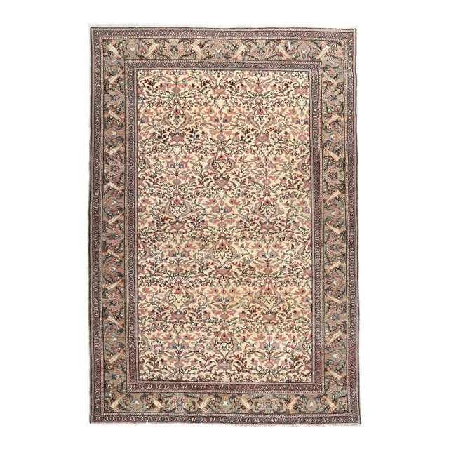 Vintage Hand-Knotted Kayseri Rug – Floral Wool on Cotton Area Carpet -7' X 5' For Sale