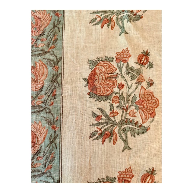 Lee Jofa Block Print Floral Fabric - 6+ Continuous Yards For Sale