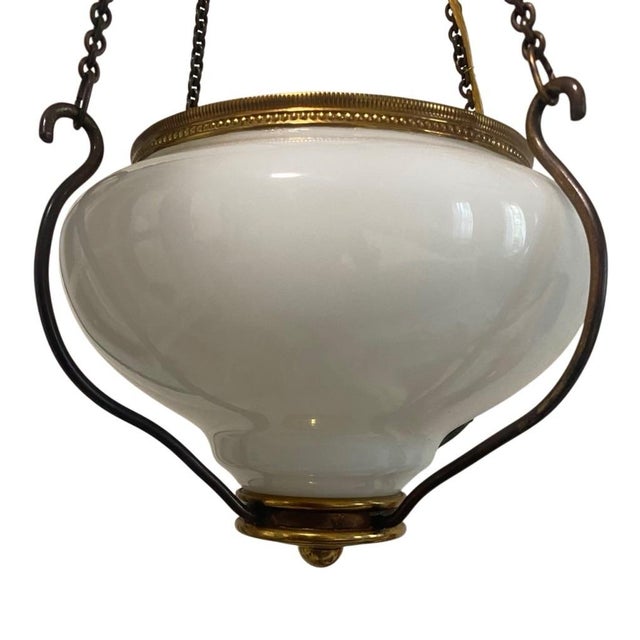 Traditional Vintage Ceiling Light Fixture 4 Chain Hanging Globe Dutch Colonial For Sale - Image 3 of 10