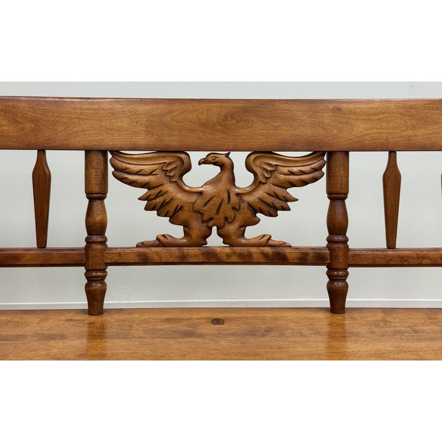 Brown Vintage Cushman Carved Wood Colonial Farmhouse Bench For Sale - Image 8 of 9