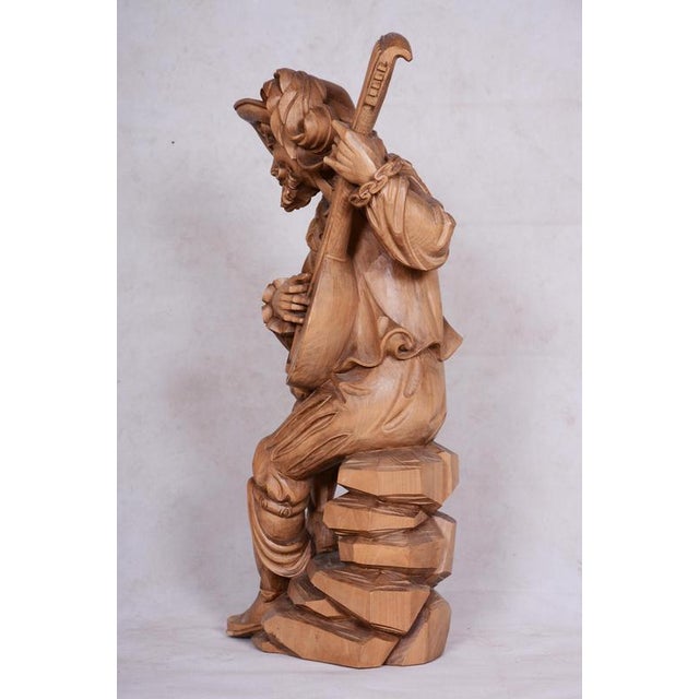 French Artist, Original Neo-Rococo Statuette of Lutenist, 1840s, Lacquered Pear Wood For Sale - Image 9 of 18