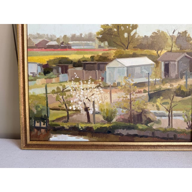 This painting is a serene depiction of the gardens and glass greenhouse. I love the ecletic depiction of the garden with...