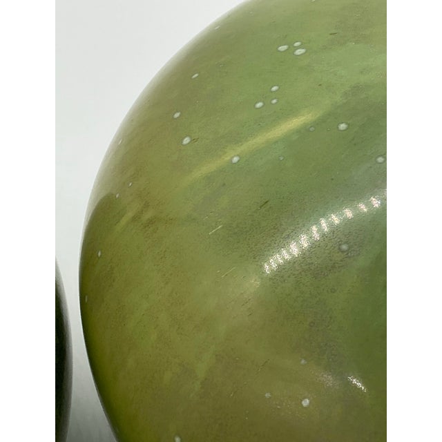 1990s Pair of Vietnamese Green Glazed Ceramic Orb Vessels For Sale - Image 15 of 15