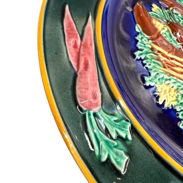 A Wedgwood Majolica Red Lobster Plate on Cobalt Ground, English, Dated 1882 For Sale - Image 6 of 10