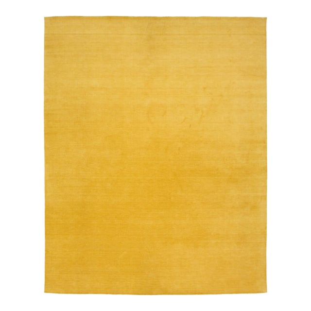 Apadana's Modern Handmade Gabbeh Plush Wool Rug in Yellow For Sale