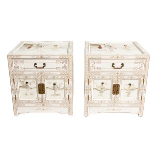 Rare Pair of 20th Century Chinoiserie Nightstands Chests With Mother-of-Pearl Inlay For Sale