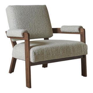One For Victory Walnut & Boucle Sculptural Lounge Chair For Sale