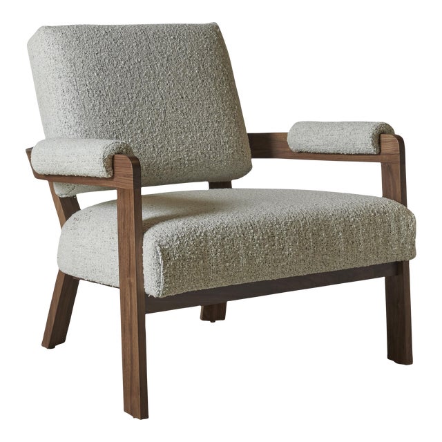 One For Victory Walnut & Boucle Sculptural Lounge Chair For Sale