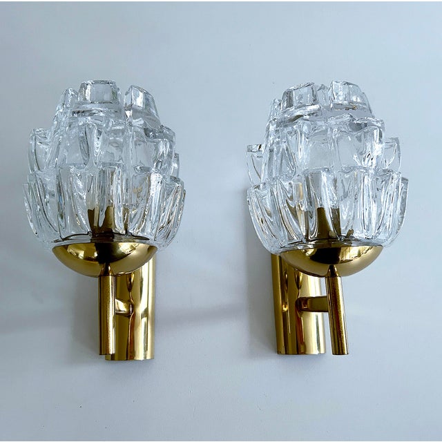 Vintage Glass and Brass Sconces, 1970, Set of 2 For Sale - Image 13 of 18