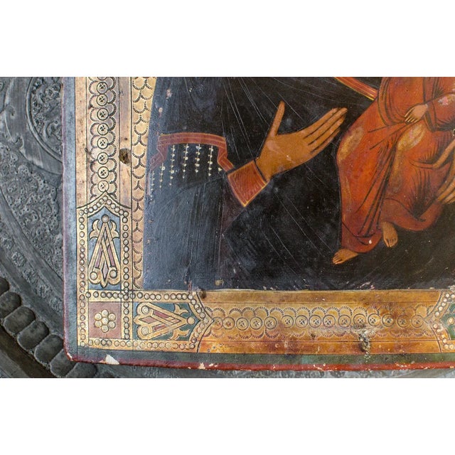 Antique Early 1800s Original Russian Icon Hand Painted Annunciation Our Lady of Kazan Madonna and Jesus For Sale In Los Angeles - Image 6 of 11