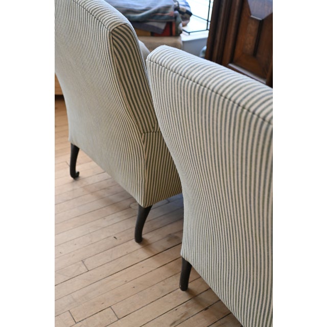 1930's French Upholstered Striped Lounge Chairs For Sale - Image 13 of 16