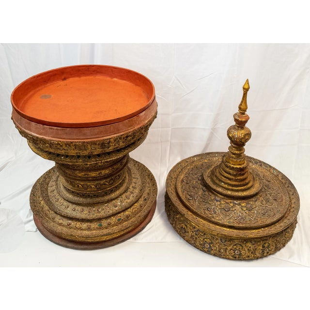 Huge Burmese Gilded Lacquer Offering Bowl in Stupa Form. For Sale - Image 12 of 13