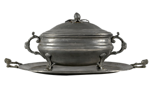 Early 20th Century Tureen and Tray in Fine Pewter by L. Houzeaux, 1930s, Set of 2